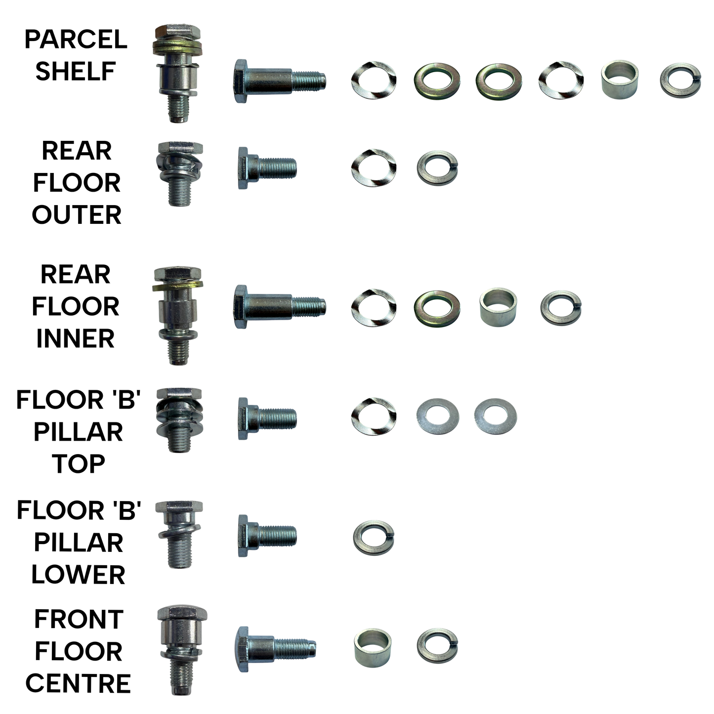 SEATBELT FASTENER KIT XR-Y/ZA-D FULL SET (FRONT BUCKETS - REAR BENCH WITH ORIGINAL TYPE BELTS (5 SEATS