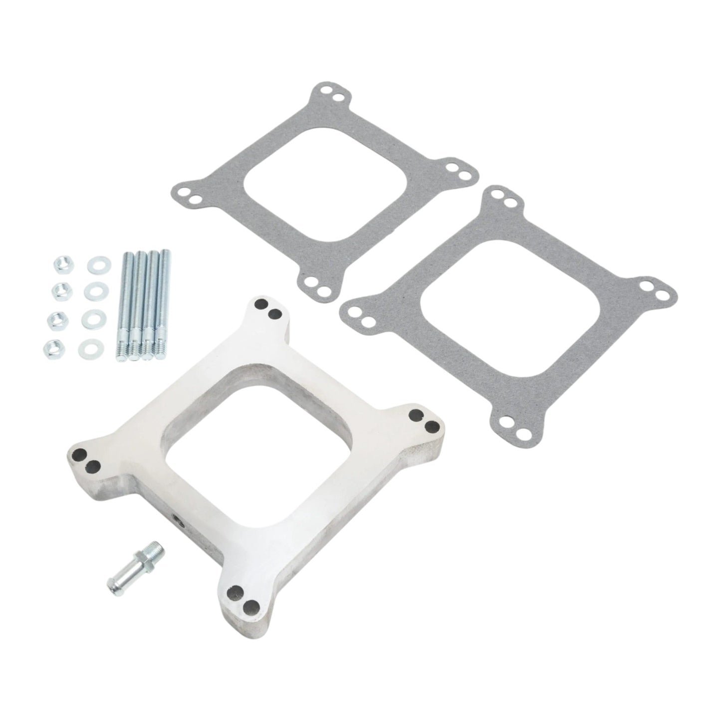 CARBURETTOR SPACER 4BBL SQ/BORE 1in OPEN ALLOY (WITH PCV OUTLET)