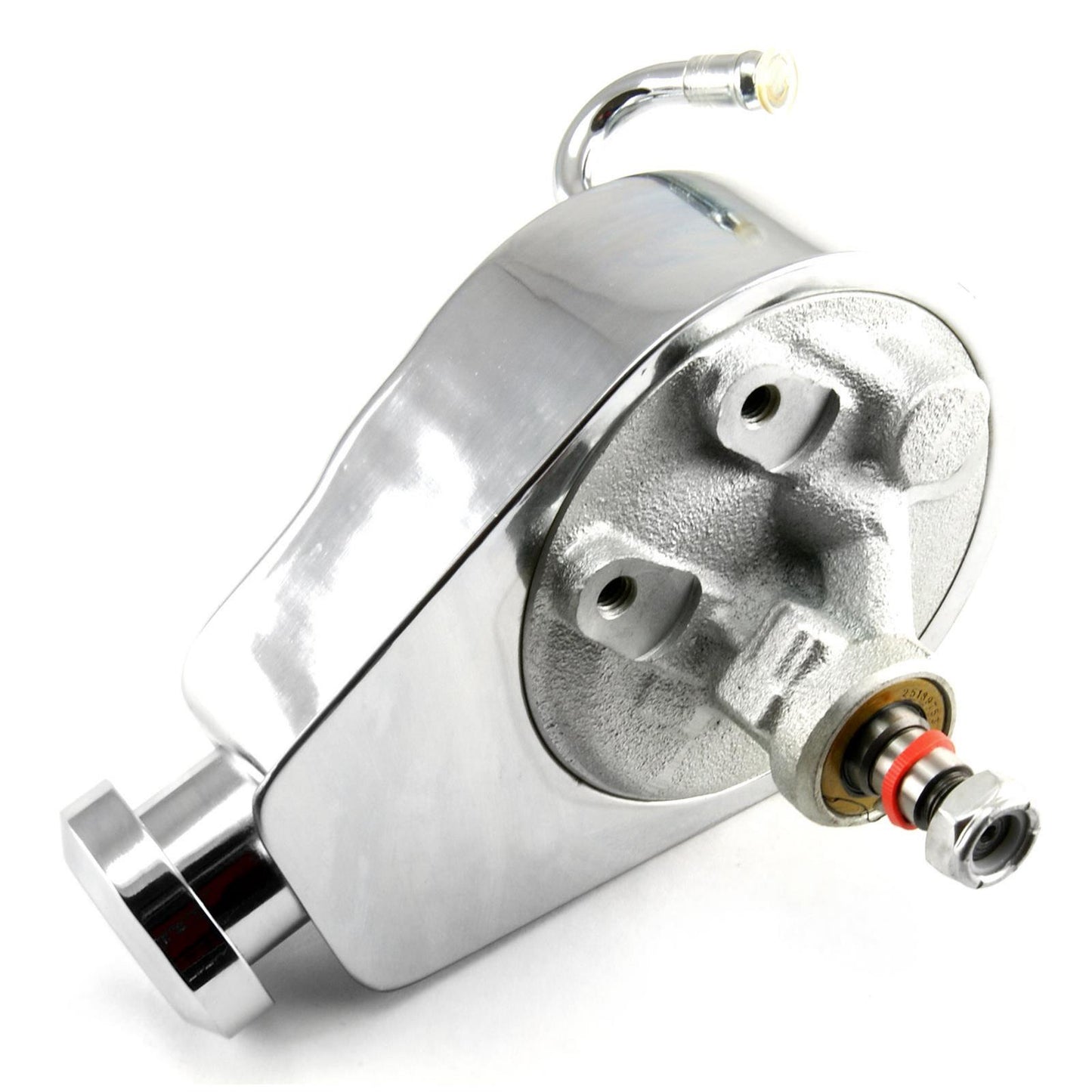 POWER STEER PUMP SAGINAW NEW CHROME PLATED, TAKES KEYWAY PULLEY, NOT INCLUDED