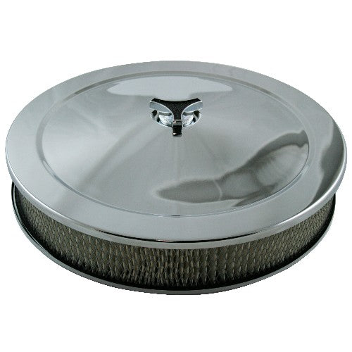 AIR CLEANER ASSEMBLY 4BBL & SOME 2BBL (5 1/8 IN NECK) CHROME 14x4R/BASE