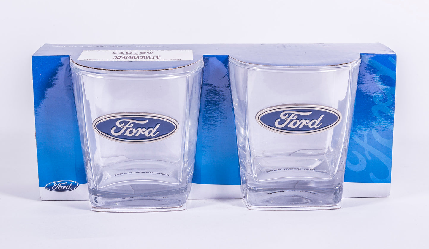 FORD METAL BADGED SPIRIT GLASSES - SET OF 2