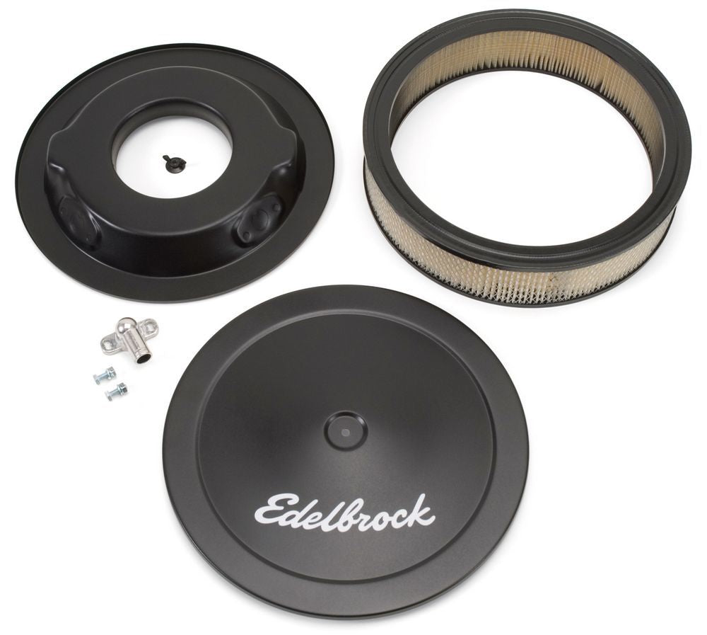 AIR CLEANER ASSEMBLY 4BBL & SOME 2BBL (5 1/8 IN NECK) BLACK 14x3 R/BASE - EDELBROCK