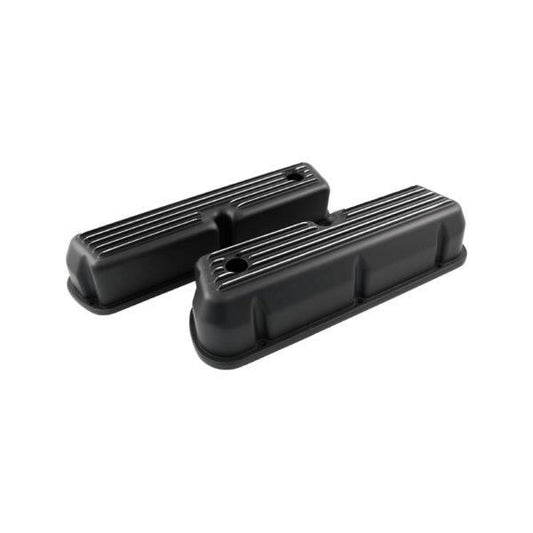 ROCKER COVER WINDSOR ALLOY BLACK FINNED TALL - PAIR