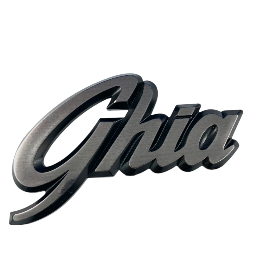 BADGE GHIA SCRIPT XD-F - BRUSHED SILVER - EACH
