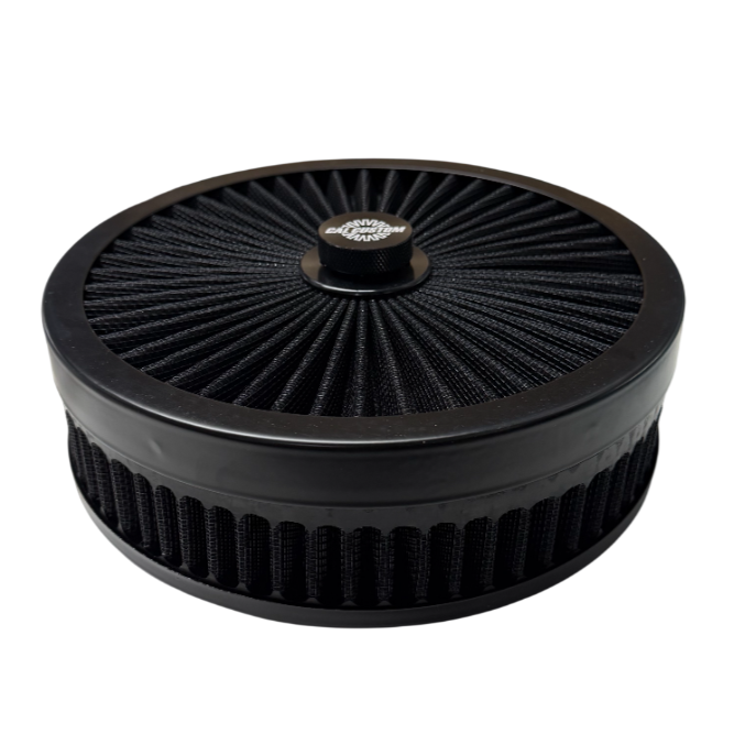AIR CLEANER ASSEMBLY 4BBL & SOME 2BBL (5 1/8 IN NECK) 9X2 BLACK HI FLOW TOP - WASHABLE ELEMENTS