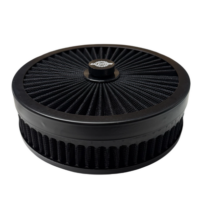 AIR CLEANER ASSEMBLY 4BBL & SOME 2BBL (5 1/8 IN NECK) 9X2 BLACK HI FLOW TOP - WASHABLE ELEMENTS