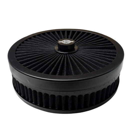 AIR CLEANER ASSEMBLY 4BBL & SOME 2BBL (5 1/8 IN NECK) 9X2 BLACK HI FLOW TOP - WASHABLE ELEMENTS