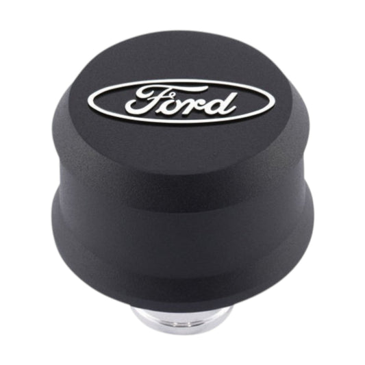 BREATHER/OIL CAP ENGINE PUSH-IN BLACK- FORD OVAL ALLOY