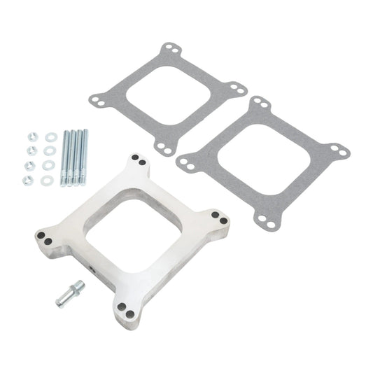 CARBURETTOR SPACER 4BBL SQ/BORE 1in OPEN ALLOY (WITH PCV OUTLET)