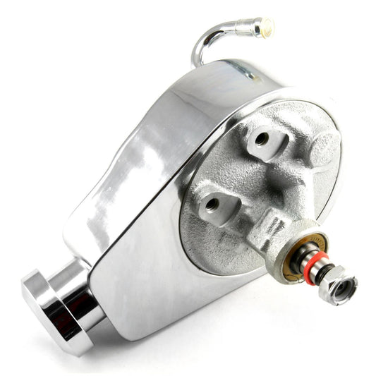 POWER STEER PUMP SAGINAW NEW CHROME PLATED, TAKES KEYWAY PULLEY, NOT INCLUDED